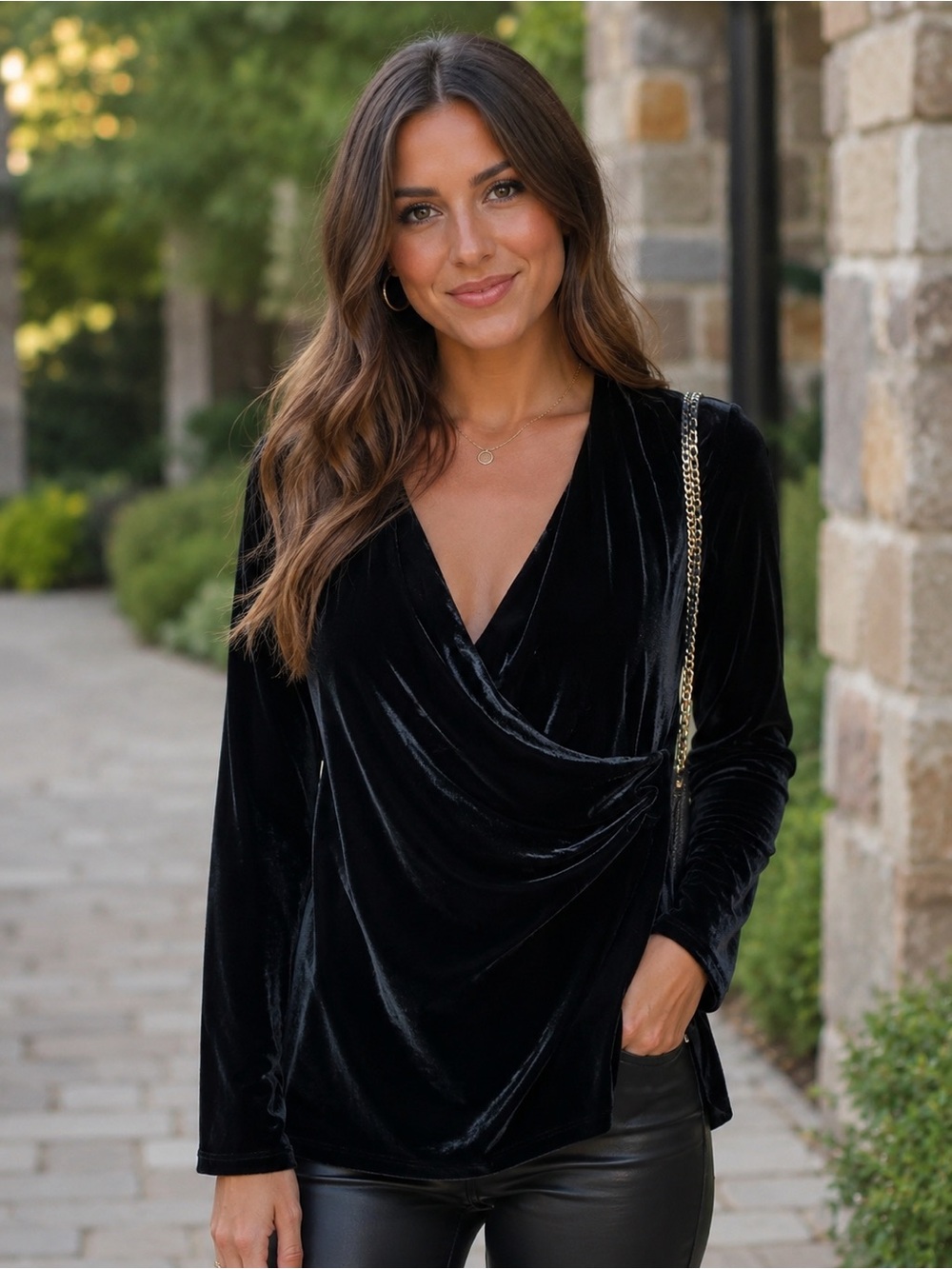 White House Black Market Black Velvet Draped Tunic Top XS NWT